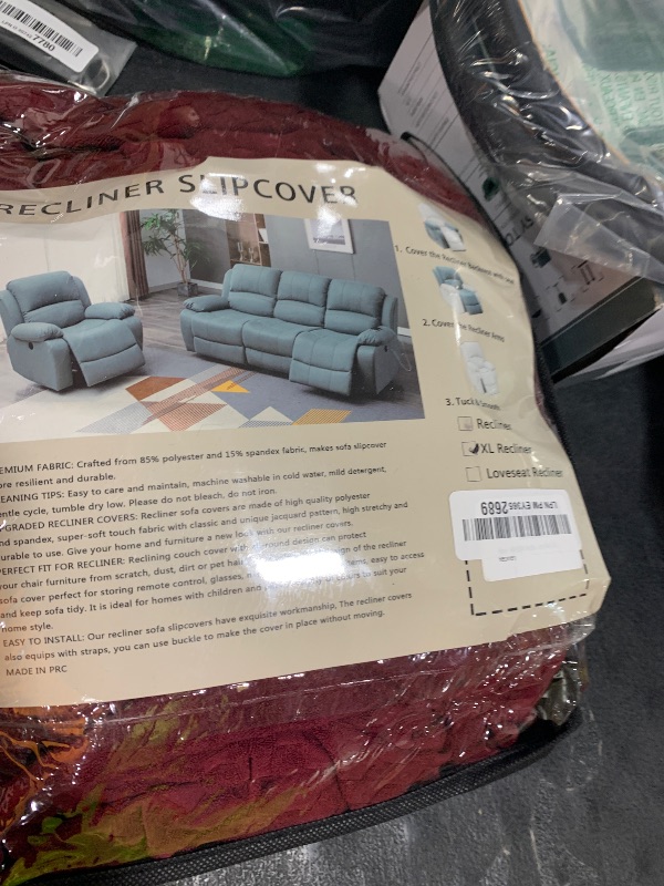 Photo 1 of MAXIJIN Oversized Recliner Covers That Stay in Place 4 Pieces Stretch Large Recliner Chair Covers Jacquard Dogs Cats Proof Reclining Slipcovers with Elastic Bottom (XL Recliner, Wine Red)