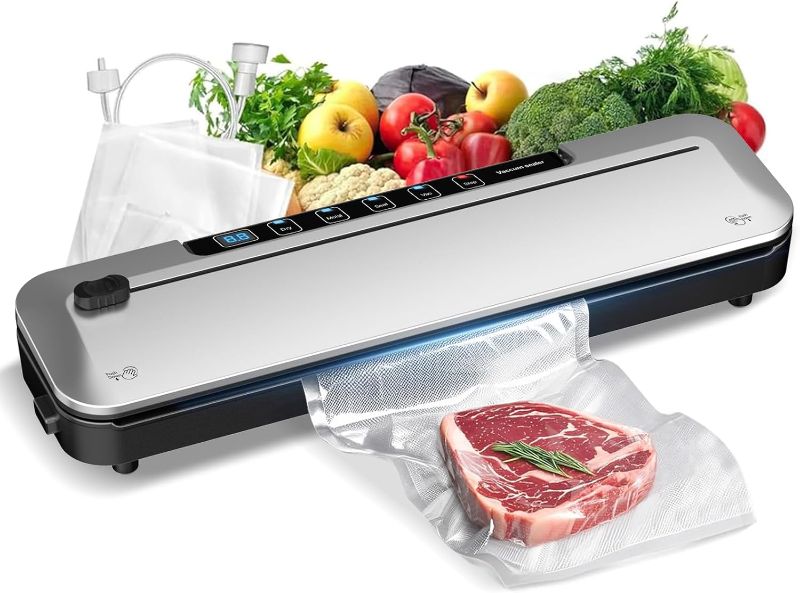 Photo 1 of 75Kpa Vacuum Sealer,6-in-1 Food Sealer for Freshness Storage,with Digital Timer, Moist/Dry Modes, Built-in Cutter & 10 Vacuum Bags (silver)