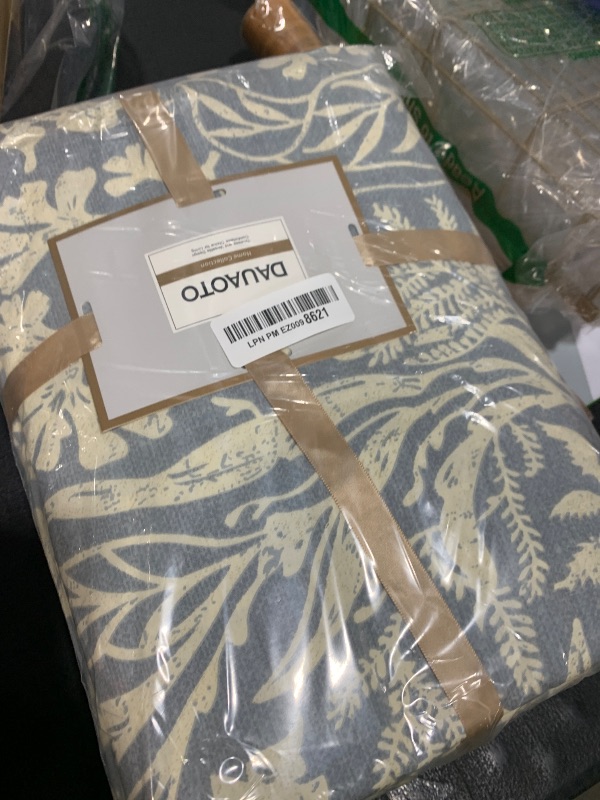Photo 1 of DAUAOTO King Size Duvet Cover Set - 104"X90" Cover + 2 Pillow Shams, Cotton Bedding Sets, Bluish Gray Botanic Pattern