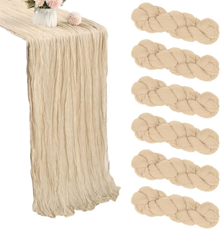 Photo 1 of 6 Pack Brown Cheesecloth Table Runner 10Ft Gauze Cheese Cloth Table Runner 35x120 Inch Boho Sheer Rustic Fabric for Decor Bridal Baby Shower Wedding Centerpiece Home Table Decoration