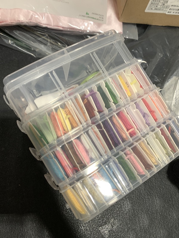Photo 1 of 262 Pack Embroidery Thread Floss Kit Including 200 Colors 8 M/Pcs Cross Stitch Sewing Thread with Floss Bins and 62 Pcs Cross Stitch Tool,4-Tier Transparent Storage Box