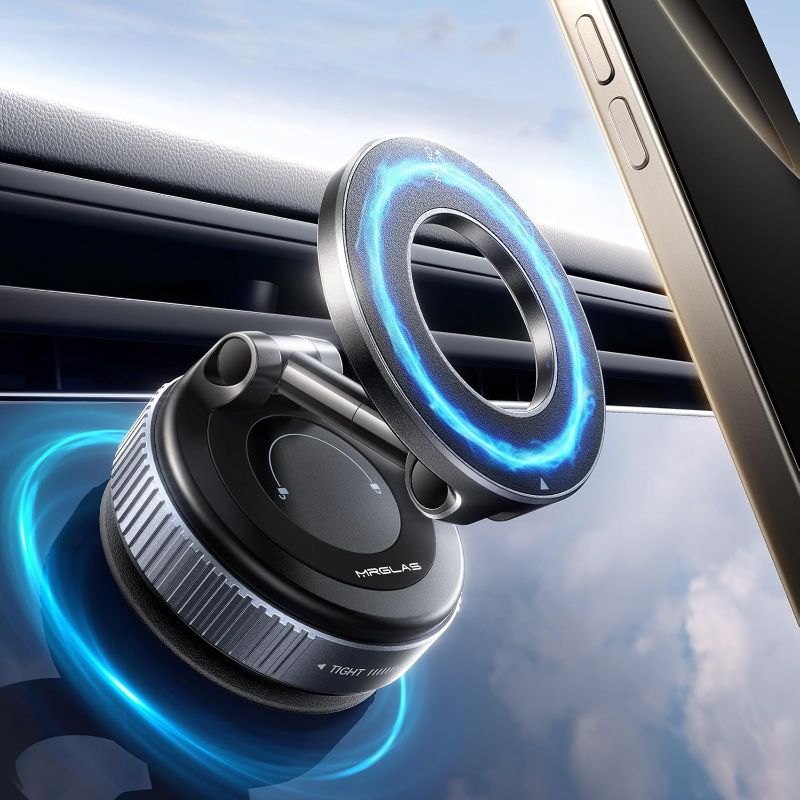 Photo 1 of MRGLAS 2026 Upgraded Vacuum Magnetic Phone Holders for Your Car 360° Adjustable Absorption Magnetic Bracket 98LBS Magsafe Suction Cup Phone Mount for iPhone 17 Car Truck Accessories for Men Women