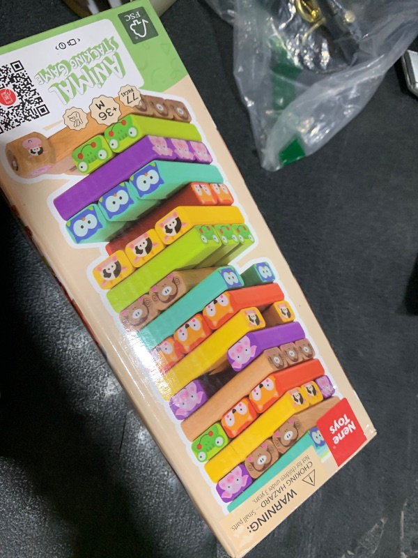 Photo 1 of Nene Toys Wooden Tumble Tower Game with Animals & Colors, 4-in-1 Educational Family Board Game for Kids Ages 3-9, Creativity & Cognitive Skills Booster - Gift for Boys Girls 3+ Years