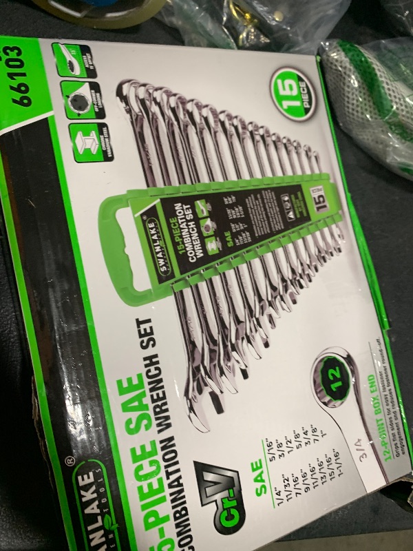 Photo 1 of SWANLAKE GARDEN TOOLS 15-Piece SAE Wrench Set, V Notch Premium Combination Wrenchs Set, SAE 1/4" to 1", Max Torque, 12-Point, Chrome Vanadium Steel, with Storage Rack