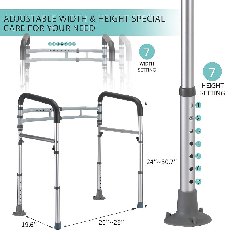 Photo 1 of Toilet Safety Rails, Adjustable Toilet Frame for Elderly, Seniors, Handicap & Disabled, Foldable Handicap Toilet Handles Fit Any Toilets (300 LB)