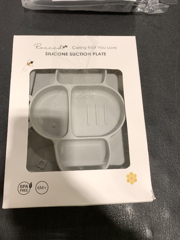 Photo 1 of ROCCED Suction Plates for Baby Placemat Spoon Fork Set for Toddlers, Silicone Baby Plates with Suction Baby Dishes for Kids Plates-grey