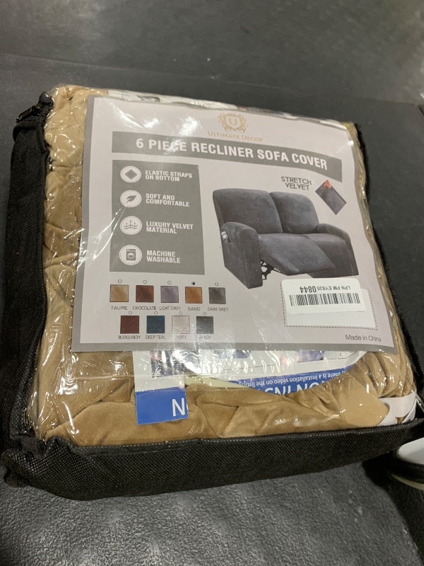 Photo 1 of ULTICOR Reclining Love Seat Slipcover, 48" - 65" L, 6-Piece Velvet Stretch Loveseat Reclining Sofa Covers, 2 seat Love seat Recliner Cover, Thick, Soft, Washable (Sand)