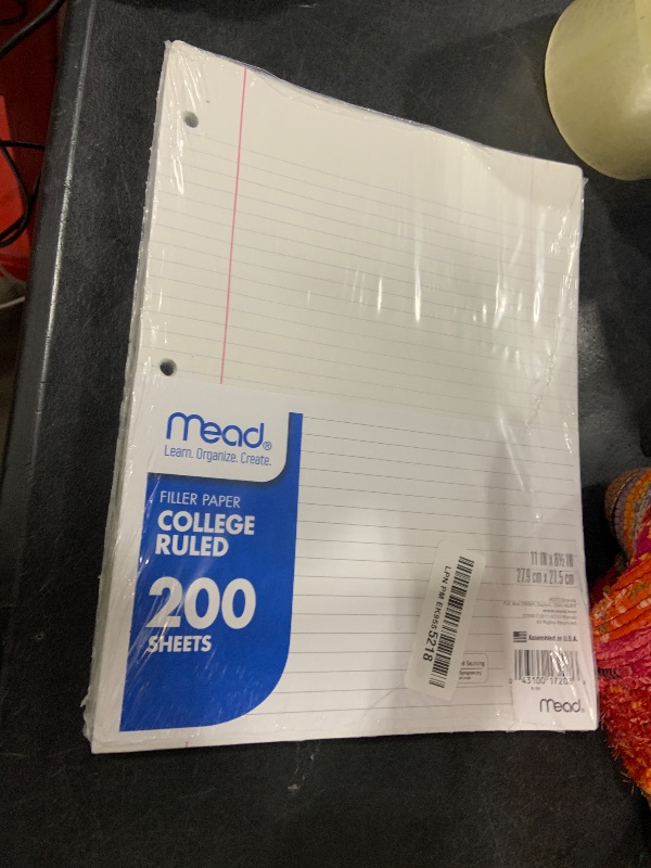 Photo 1 of Mead Loose Leaf Paper, College Ruled Filler Notebook Paper, 8-1/2" x 11", 200 Sheets, Fits 3-Ring Binder (17208)