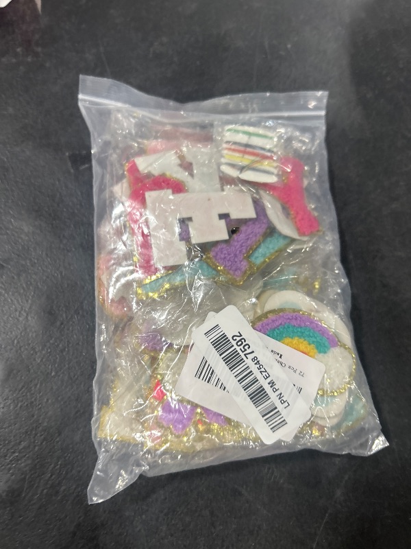 Photo 1 of 72 Pcs Preppy Chenille Patches Self Adhesive Embroidered for DIY Clothing,Include 52 A-Z Chenille Letter Patches Stickers,20 Rainbow Flower Lighting Bowknot Stick on Patches for Bags Backpacks Hats