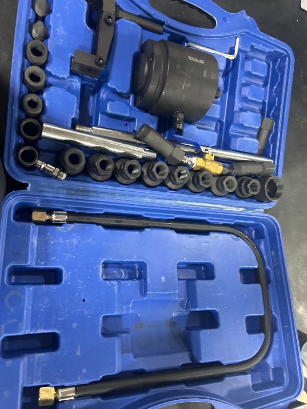Photo 1 of Universal Pneumatic Diesel Fuel Injector Puller Tool Kit 28pcs Injector Remover Extractor with Impact Air Tool Injector Puller Extension Rods Compatible with Benz for Bosch for Siemens Diesel Engine