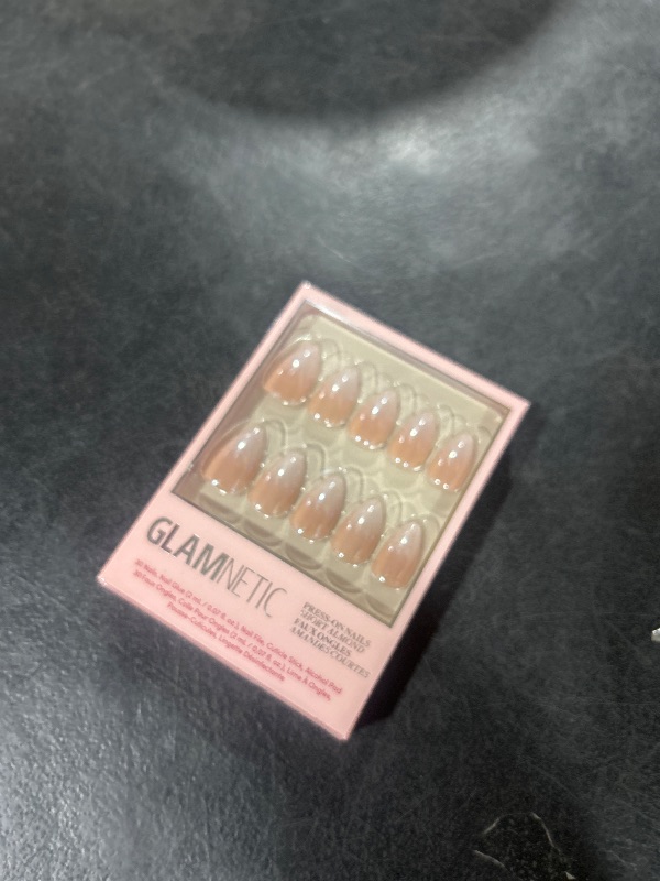 Photo 1 of Glamnetic Press On Nails - Fiancéd | Short Almond Fake Nails with a Nude Ombré for Weddings, Glossy Glazed Finish, Reusable | 15 Sizes - 30 Nail Kit with Glue