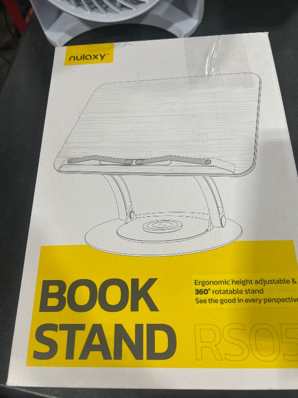 Photo 1 of Nulaxy Bamboo 360 Rotating Book Stand for Reading, Adjustable Textbook Holder for Reading Hands-Free, Foldable Desktop Cookbook Stand with Protective Page Clips, Fits All Books - Gray