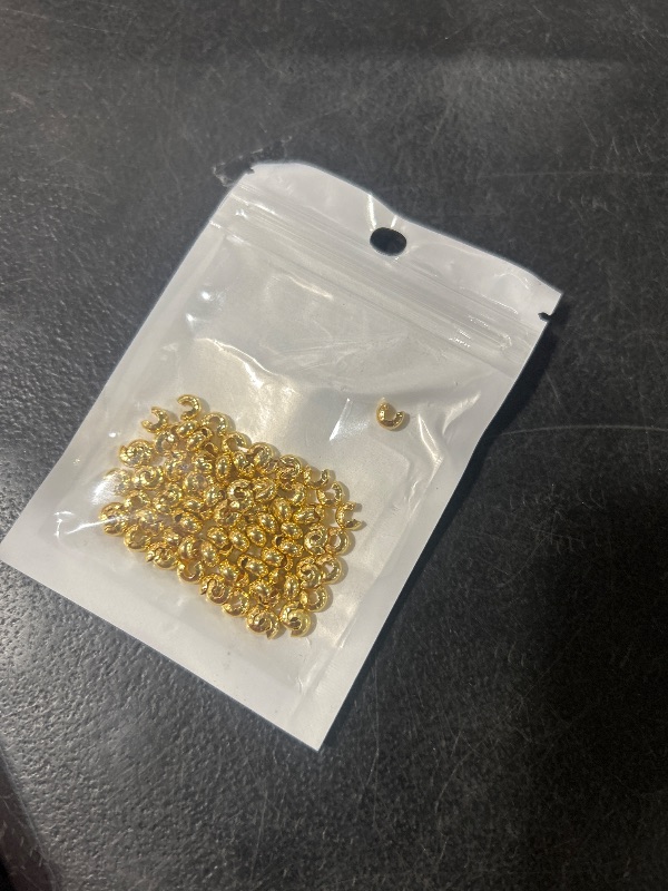Photo 1 of 100pcs Crimp Beads for Jewelry Making - 18K Gold Crimp Bead Covers, Half Round Open Crimp Bead Knot Covers 4mm (0.16 Inch) Beads Gold Plated Brass for Jewelry Craft Making