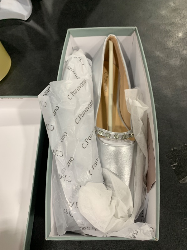 Photo 1 of C.Paravano Crystal Strap Flats Pointed Toe Shoes Mary Jane Women's Flats for Dressy Office Causal (Size 9,Silver)