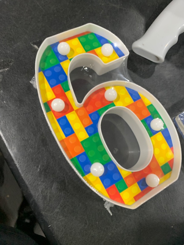 Photo 1 of Baquler Building Block Light up Number Birthday Decoration Sign Marquee LED Numbers for Party Lighted Building Block Theme Birthday Party Supplies 8.58''(Number 6)