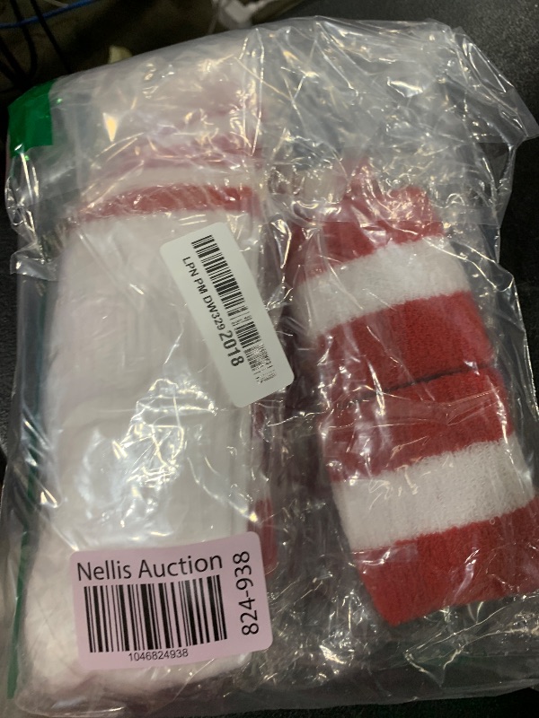Photo 1 of 10 Pieces Striped Sweatbands and Striped Socks Set Headbands Wrist Sweat Bands for Men and Women Sports 80s 90s Fitness (Red, White, Red)