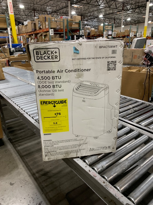 Photo 1 of BLACK+DECKER Portable Air Conditioner, 9,000 BTU (5,300 BTU SACC) for Rooms up to 400 Sq. Ft., Portable AC with Follow Me Remote Control and Window Kit, BPACT08WT, White