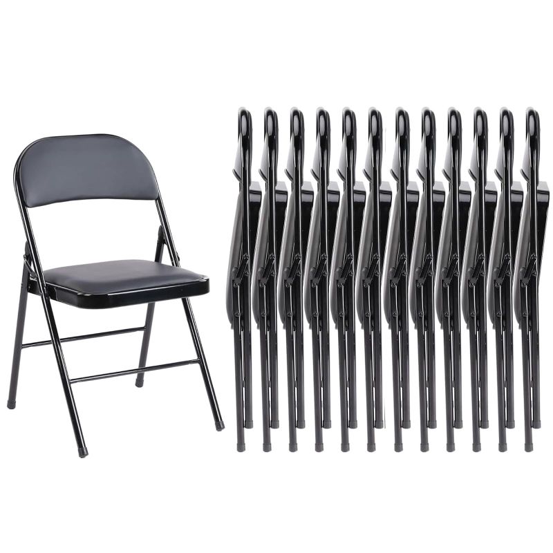 Photo 1 of Sweetcrispy Folding Chair 12 Pack, Leather Padded Folding Chairs, Sturdy Metal Foldable Chairs, Easy to Use and Store, Outdoor and Indoor, for Home, Office, Party, Comfy