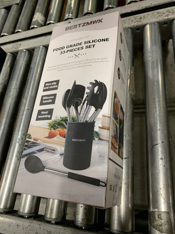 Photo 1 of Kitchen Utensils Set-Silicone Cooking Utensils-32 pcs Non-Stick Silicone Cooking Kitchen Utensils Spatula Set with Holder-Best Kitchen Cookware with Stainless Steel Handle (Black)