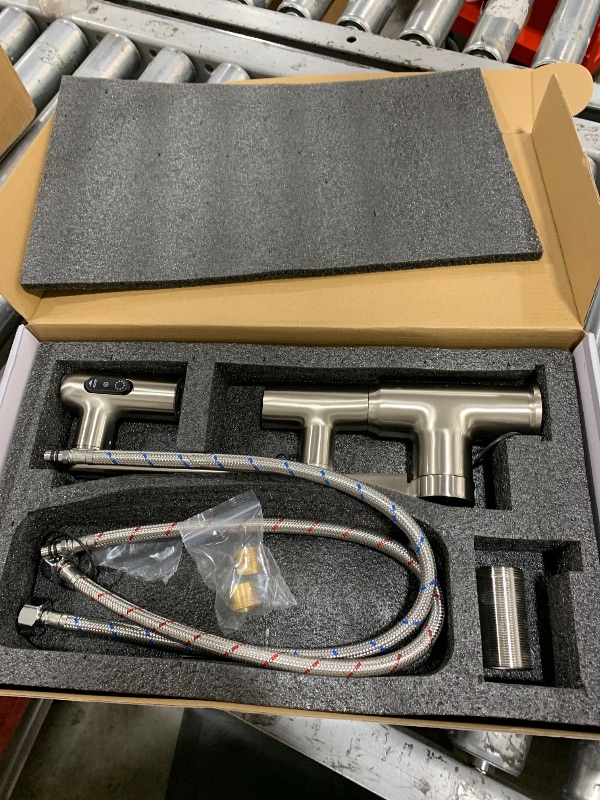 Photo 1 of Lefton Rotatable Bathroom Faucet with Temperature Display in Fahrenheit (Batteries-Free), 3 Water Modes, Brushed Nickel, BF2204-0
