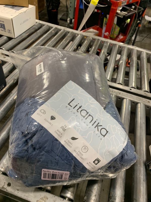 Photo 1 of Litanika Comforter Oversized King Size Set Ocean Blue, 3 Pieces Chevron Tufted Solid Bedding Comforter Sets, Fluffy Bed Set