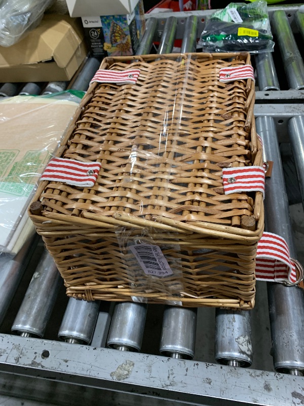 Photo 1 of YPshuye Picnic Basket Set for 4 with Waterproof Blanket Mat Insulation Bag Wicker Red Plaid Classic Vintage Gifts for Wedding Birthday Summer Camp Outdoor Camping Beach Travel Christmas Thanksgiving
