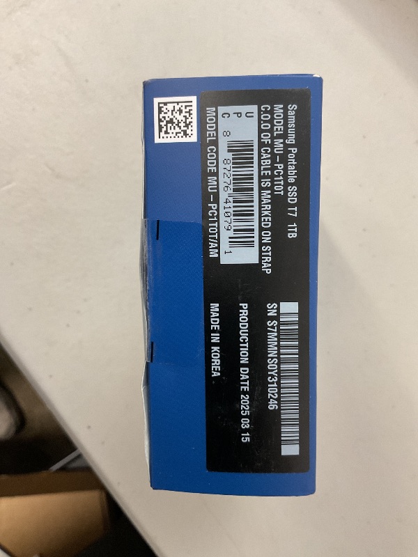 Photo 1 of Samsung T7 Portable SSD, 1TB External Solid State Drive, Speeds Up to 1,050MB/s, USB 3.2 Gen 2, Reliable Storage for Gaming, Students, Professionals, MU-PC1T0T/AM, Gray