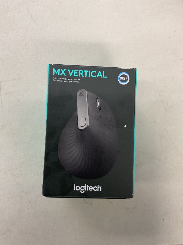 Photo 1 of Logitech MX Vertical Wireless Mouse – Ergonomic Design Reduces Muscle Strain, Move Content Between 3 Windows and Apple Computers, Rechargeable, Graphite