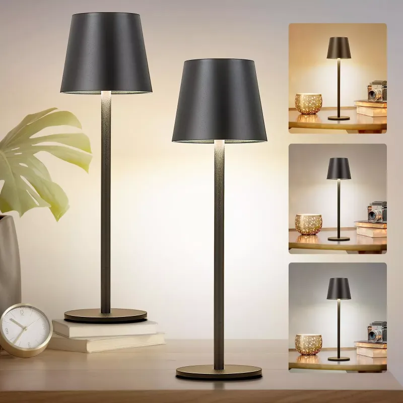 Photo 1 of 2Pack Cordless Table Lamp, 5200mAh Rechargeable LED Touch Lamp, 3 Color Stepless Dimming Up, Portable Battery Operated Desk Lamp for Living Room/Outdoor Bistro/Brunch Café (Black)