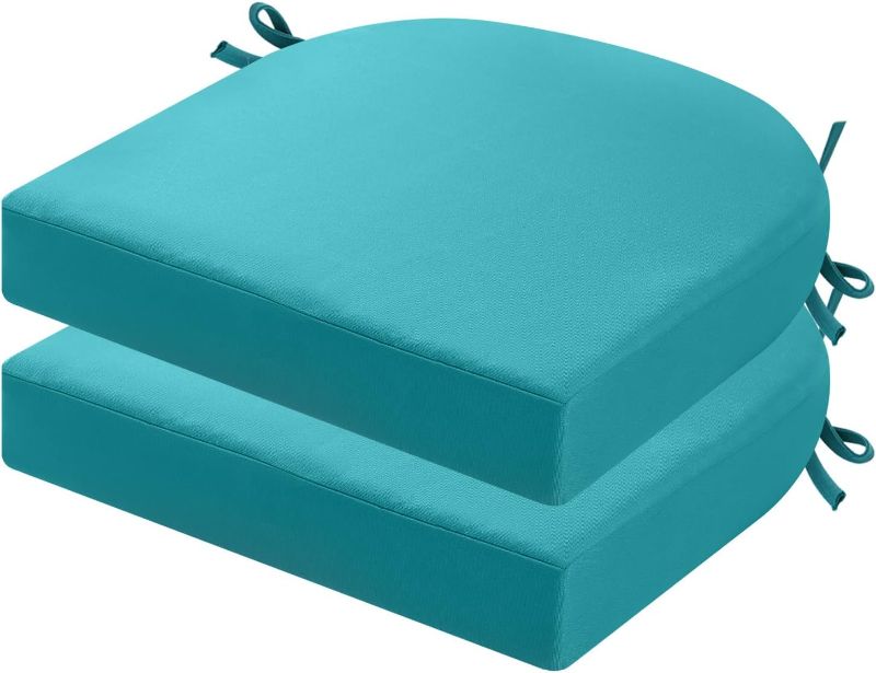 Photo 1 of idee-home Outdoor Chair Cushions Set of 2, Thick 17" x 17" x 3" Patio Chair Cushions for Outdoor Furniture Waterproof with Ties, Seat Cushion, Patio Chair Pads Dining Chair Blue