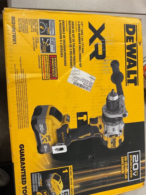 Photo 1 of DEWALT 20V MAX XR 1/2 Inch Cordless Hammer Drill Kit with 8AH Battery and Charger (DCD1007WW1)