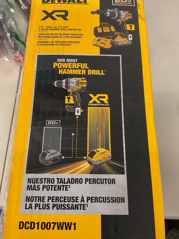 Photo 1 of DEWALT 20V MAX XR 1/2 Inch Cordless Hammer Drill Kit with 8AH Battery and Charger (DCD1007WW1)