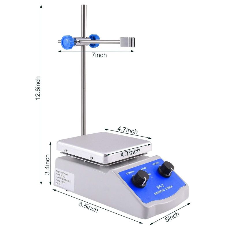 Photo 1 of Slendor Magnetic Stirrer Hot Plate Mixer 1000ml Stirring Capacity 5 x 5 inch Max 520°F Hotplate and 100-2000 RPM Stirrer, Stirring Bar & Support Stand Included