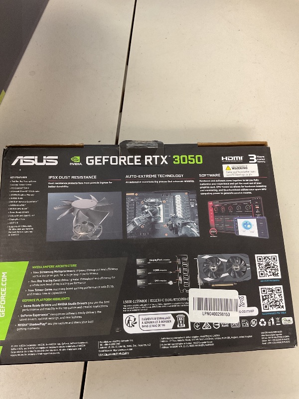 Photo 1 of ASUS Dual NVIDIA GeForce RTX 3050 6GB OC Edition Gaming Graphics Card - PCIe 4.0, 6GB GDDR6 Memory, HDMI 2.1, DisplayPort 1.4a, 2-Slot Design, Axial-tech Fan Design, 0dB Technology, Steel Bracket