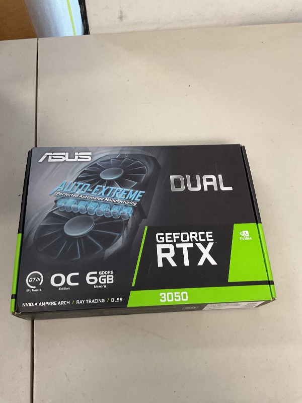 Photo 1 of ASUS Dual NVIDIA GeForce RTX 3050 6GB OC Edition Gaming Graphics Card - PCIe 4.0, 6GB GDDR6 Memory, HDMI 2.1, DisplayPort 1.4a, 2-Slot Design, Axial-tech Fan Design, 0dB Technology, Steel Bracket