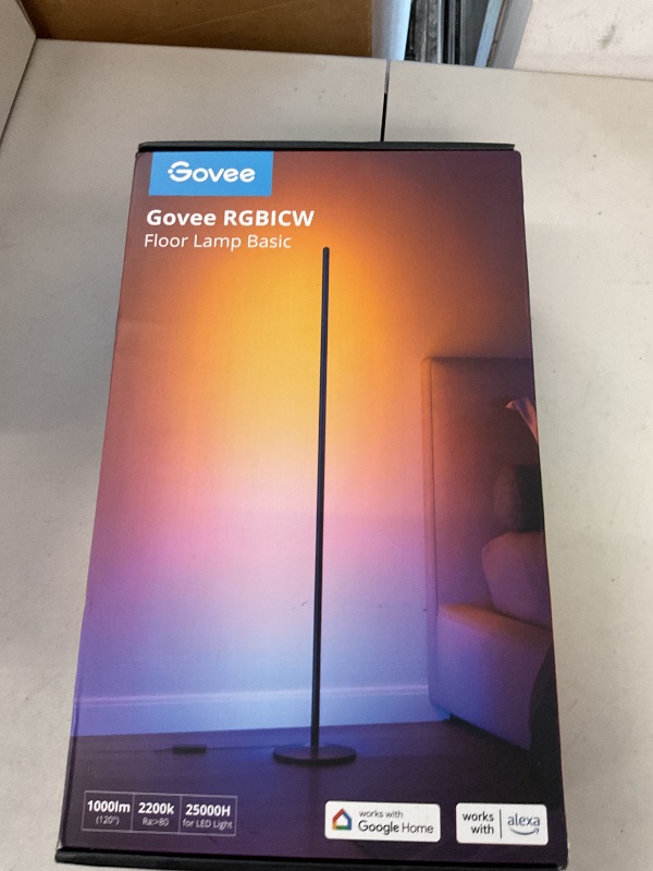 Photo 1 of Govee RGBIC Floor Lamp Basic, LED Corner Lamp Works with Alexa, 1000 Lumen Smart Modern Floor Lamp with Music Sync and 16 Million DIY Colors, Color Changing Standing Lamp for Bedroom Living Room Black