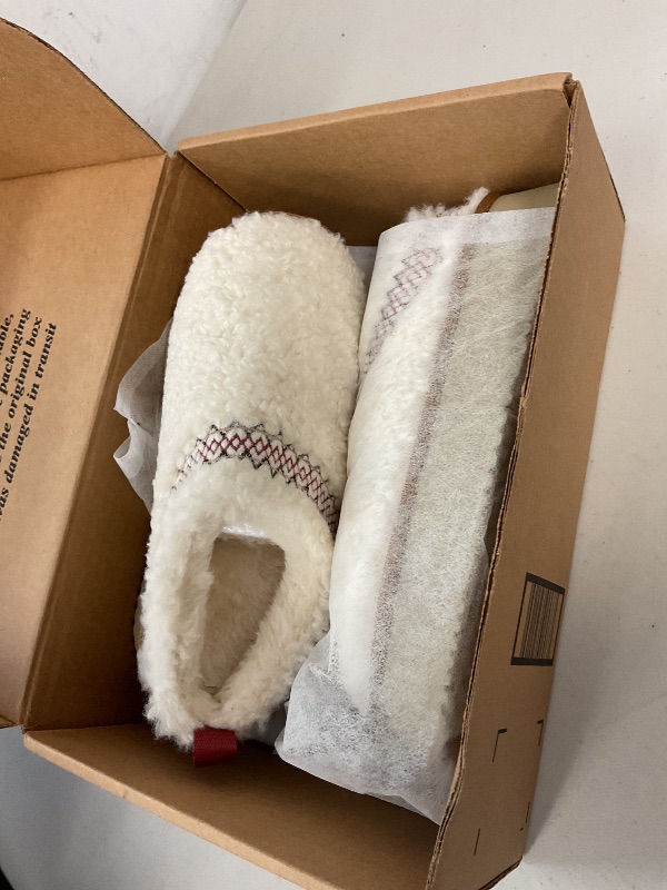 Photo 1 of febatn Women's Platform Braid Slippers Mini Boots Fuzzy House Slippers Fleece Lined Short Ankle Boots Anti-Slip Slipper for Indoor Outdoor size 41 