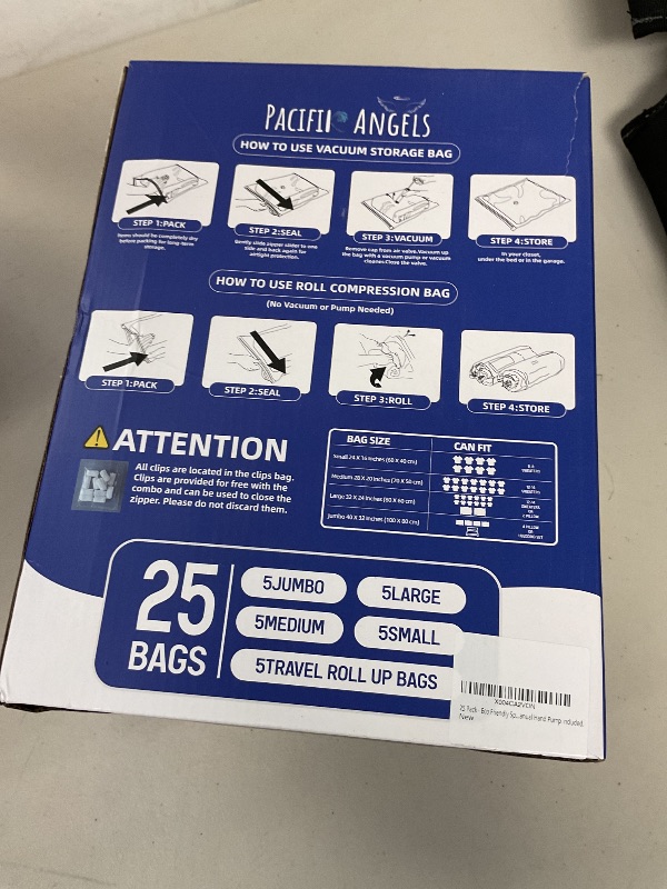 Photo 1 of 25-Pack Heavy-Duty Premium Vacuum Storage Bags – 80% Space Saving! 5 Jumbo/5 Large/5 Medium/5 Small/5 Roll Bags + FREE Travel Hand Pump. Ultra-Thick, Airtight & Reusable