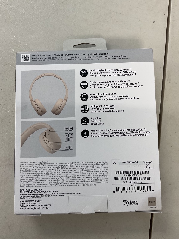 Photo 1 of SEE NOTE PICTURES Sony WH-CH520 Best Wireless Bluetooth On-Ear Headphones with Microphone for Calls and Voice Control, Up to 50 Hours Battery Life with Quick Charge Function, Includes USB-C Charging Cable - Beige