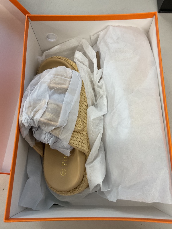 Photo 1 of pinokino Platform Sandals for Women Espadrille Wedges Summer Beach Comfortable Open Toe Cute Woven Straw Crochet Vacation Slides Mules Casual Natural Raffia Size 6