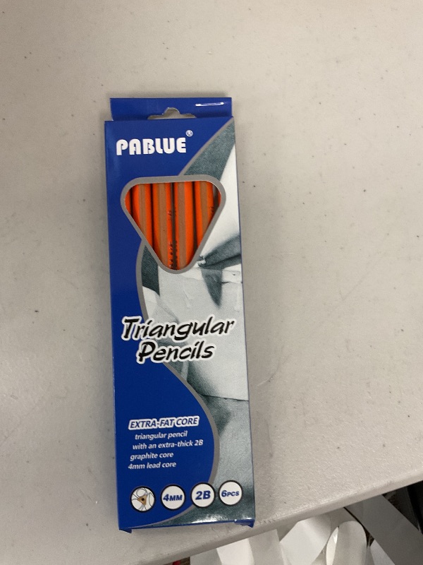 Photo 1 of PABLUE Fat, Thick, Strong Triangular Presharpened 2B Pencils, Jumbo Wood Pencils with Eraser for Beginners, Writing, Drawing, school, Art, Sketching and Shading(Orange, 6 Count)