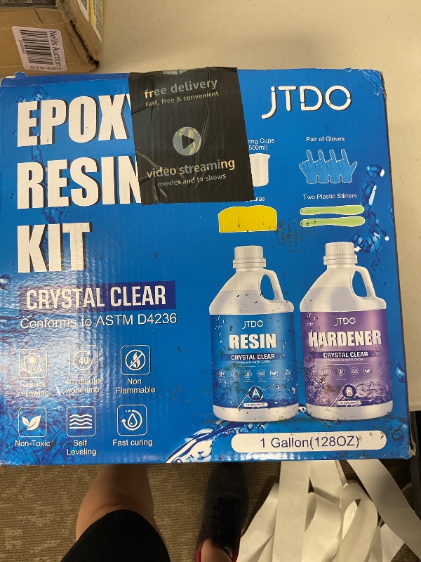 Photo 1 of JTDO Epoxy Resin - 128OZ Crystal Clear, Self-Leveling, Bubbles Free, UV Resistant, Epoxy Resin Kit for DIY Art, Jewelry, Table, Countertop, 1:1 Mix (1 Gallon)