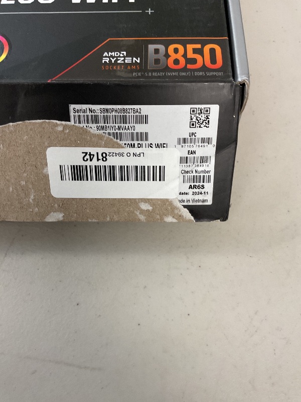 Photo 1 of ASUS TUF Gaming B850M-PLUS WiFi AMD AM5 B850 mATX Motherboard, 14+2+1 80A DrMOS Stages, DDR5, PCIe 5.0, 3X M.2, Wi-Fi 6E, 2.5Gb LAN, DP, HDMI™, USB 10Gbps & 20Gbps Type-C®, BIOS Flashback™, Aura Sync