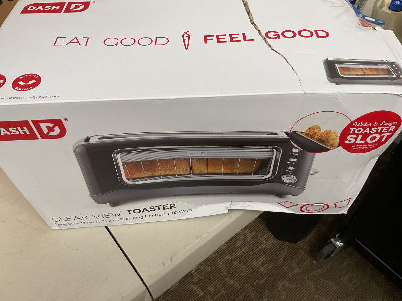 Photo 1 of DASH Clear View Toaster - Compact Design with 7 Browning Levels & Clear-View Window, Extra-Wide Slot Large Toaster, 1-Touch Defrost, Reheat & Bagel Functions - Easy Clean Up Crumb Tray (Black)