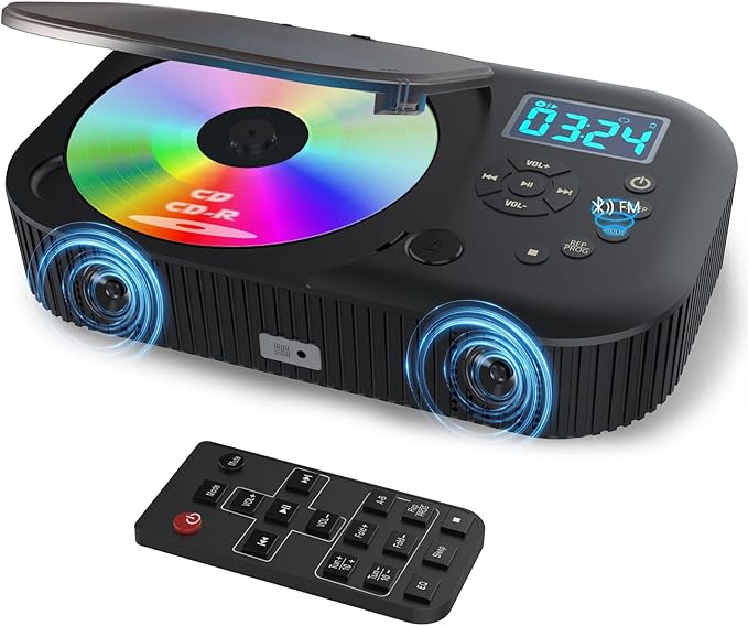 Photo 1 of CD Player Portable,MONODEAL Dual Stereo Speakers Portable CD Player with Bluetooth Speakers, 4000mAh Rechargeable Player for Car/Home with Remote Control, Support USB/AUX,Headphone Jack