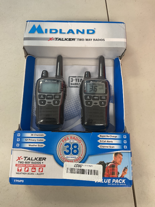 Photo 1 of Midland® T71VP3 X-TALKER Long Range Walkie Talkie - FRS Two-Way Radio for Camping Overlanding Rock Crawling - NOAA Weather Scan - 36 Channels and 121 Privacy Codes Black/Silver 2 Pack