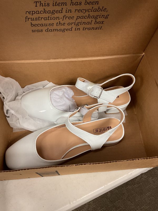 Photo 1 of IDIFU White Flats Slingback Mary Jane Ballet Flats Square Toe Low Heel Ankle Strap Dress Shoes for Women Comfortable Wedding Bridal Prom Work Office Trendy Dressy Casual Flats Shoes(White Pu, 9)