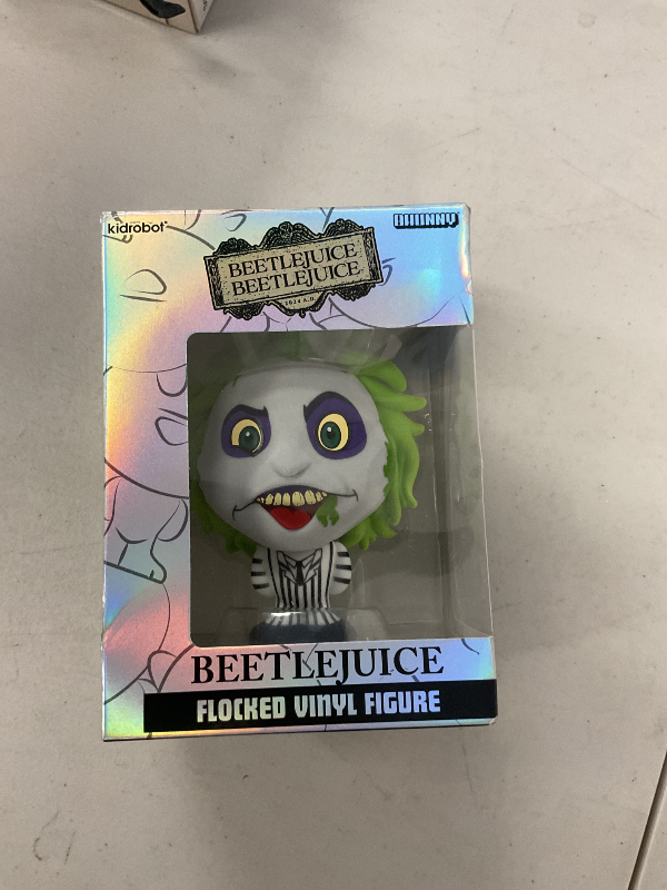 Photo 1 of Kidrobot Collectible Beetlejuice (2024) Striped Suit 4" Flocked Bhunny Stylized PVC Figure