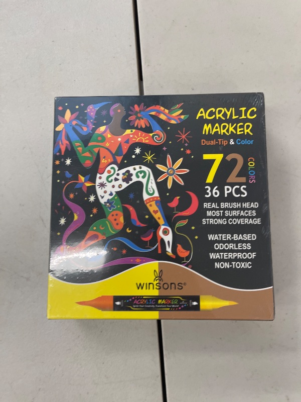 Photo 1 of WINSONS 72 Colors Dual Tip Acrylic Paint Pens Markers, 36 Set Permanent Acrylic Paint Pens, Waterproof, Quick-Dry, Ideal for Rock Painting, Canvas, Glass, Wood, Ceramic, DIY Crafts & Art Supplies