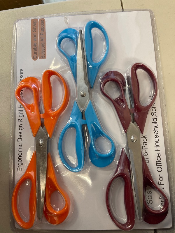 Photo 1 of Scissors,Office Scissors All Purpose Ergonomic Design Comfort-Grip Handles Sharp Scissor For Office Home Craft Sewing Fabric Supplies School Student Teacher 6 Pack